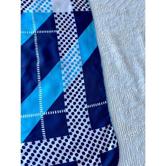 Vintage Blue & White Abstract Print Pure Silk Scarf Terry of Rome 30" AS IS - Picture 9 of 9